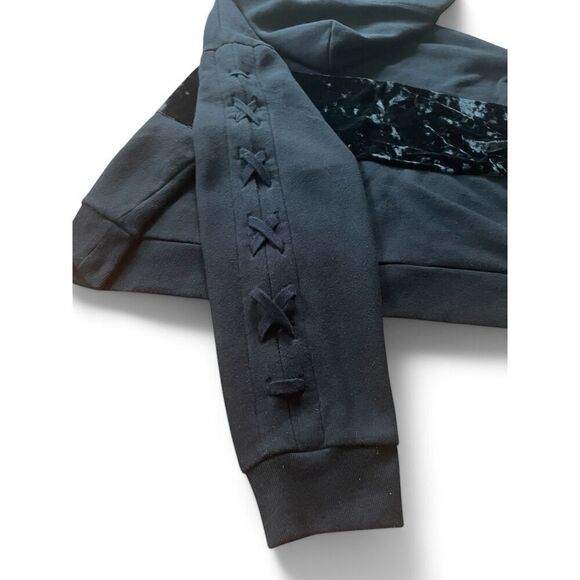 VICTORIA'S SECRET Women’s PINK CROPPED HOODIE VELVET LOGO LONG SLEEVE BLACK SZ S - Picture 5 of 7